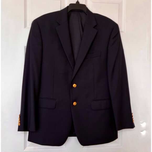 Lauren Ralph Lauren Sport Coat Mens 39 Short Navy Wool Gold Button Blazer Vented - Picture 1 of 10